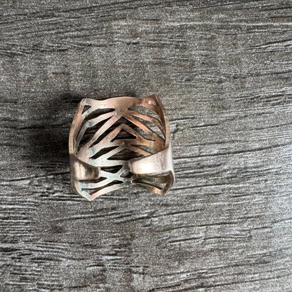 Y2K Boho Rose Gold-Tone Adjustable Statement Ring – Cutout Wide Band - Picture 10 of 16